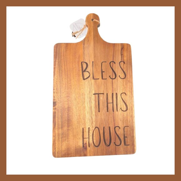 Bless This House Engraved Wood Cutting Board Paddle Handle Serving Tray 16x9 - Picture 1 of 4